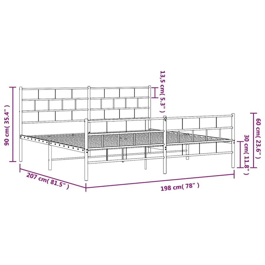 Cadre de lit métal sans matelas avec pied de lit noir 193x203cm - 10