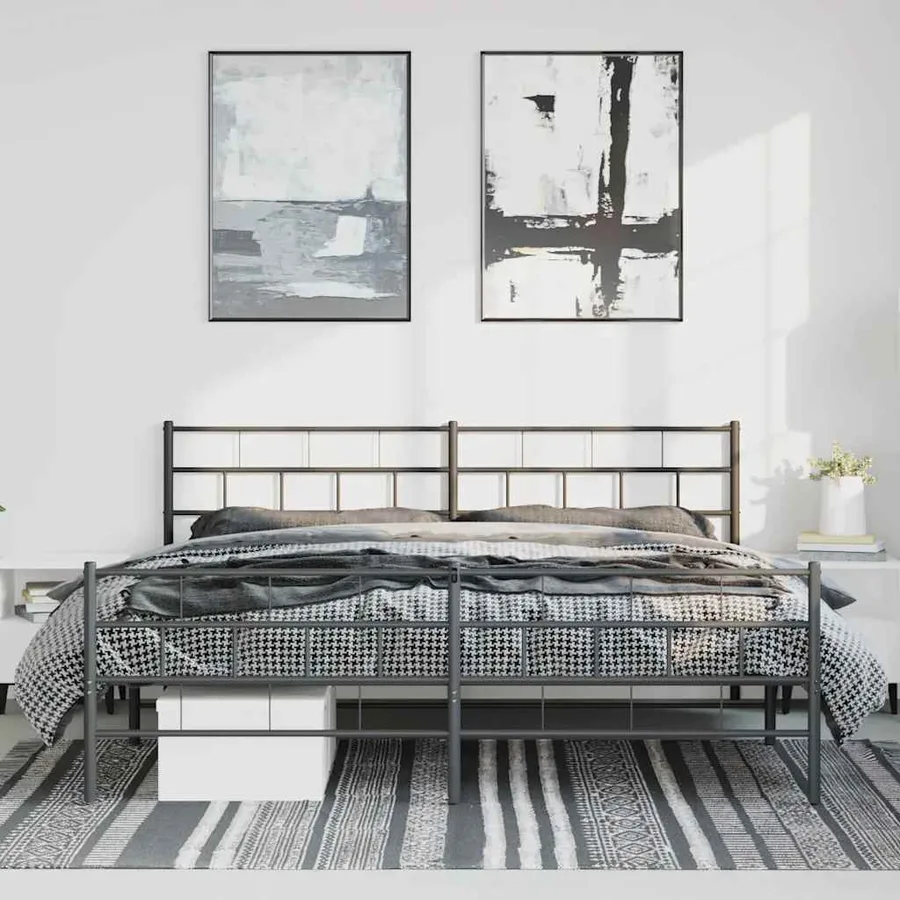 Cadre de lit métal sans matelas avec pied de lit noir 193x203cm - 4