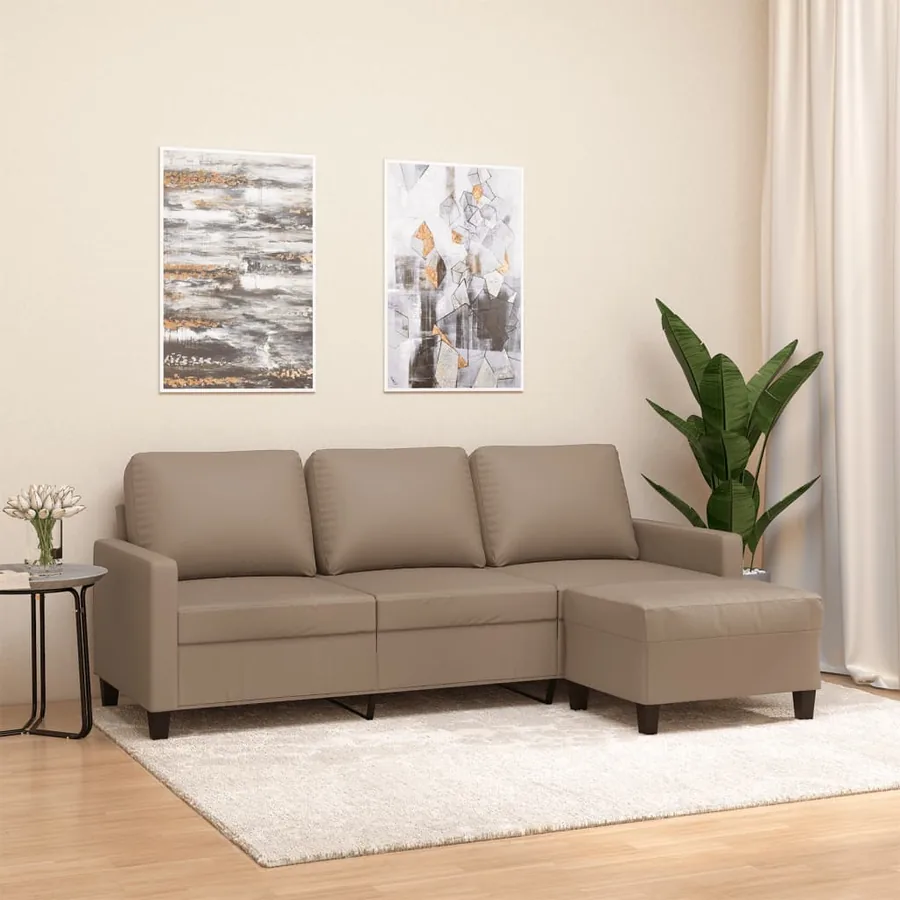 Canapé à 3 places avec repose-pieds Cappuccino 180cm Similicuir