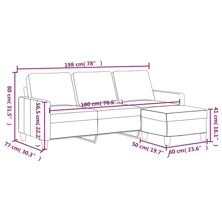 Canapé à 3 places avec repose-pieds Cappuccino 180cm Similicuir - 7