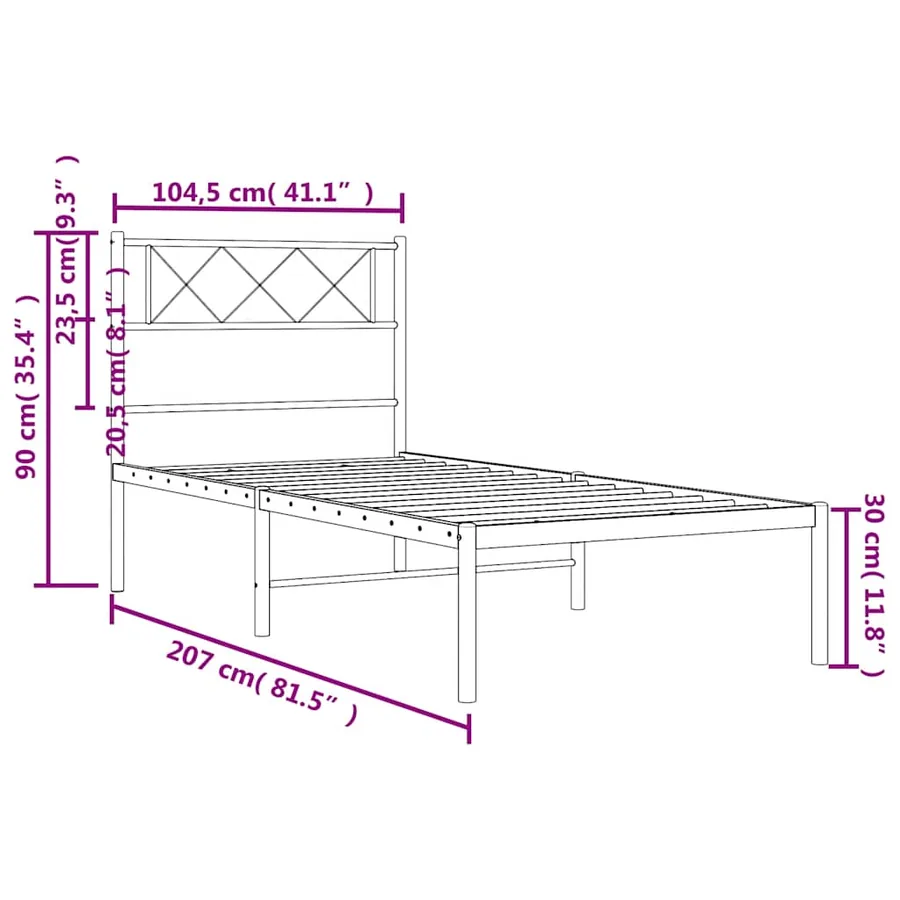 Cadre de lit métal sans matelas et tête de lit blanc 100x200 cm - 10