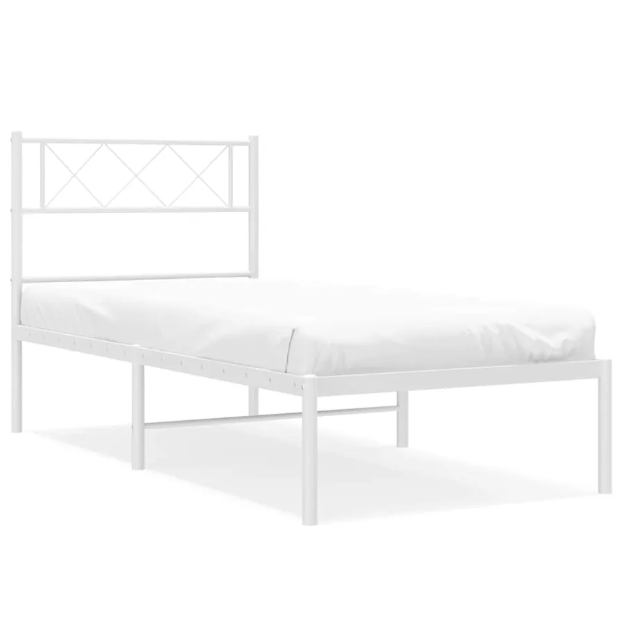 Cadre de lit métal sans matelas et tête de lit blanc 100x200 cm - 2