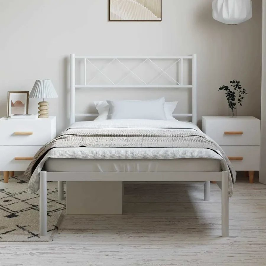 Cadre de lit métal sans matelas et tête de lit blanc 100x200 cm - 3