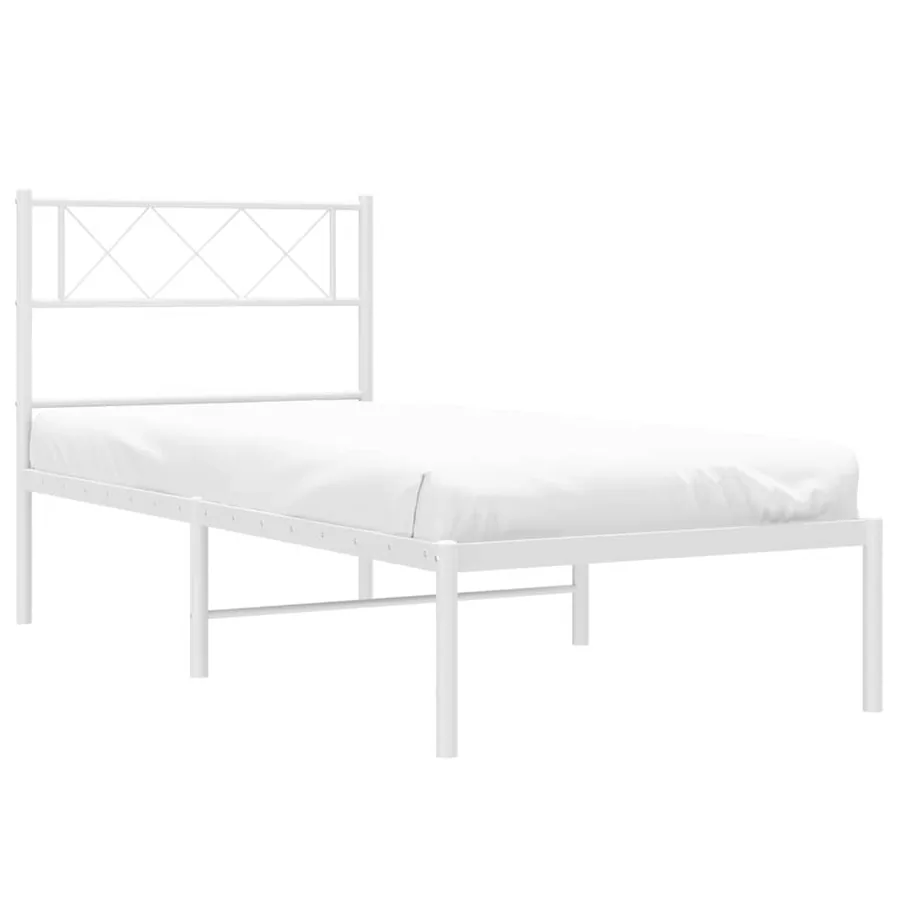 Cadre de lit métal sans matelas et tête de lit blanc 100x200 cm - 4