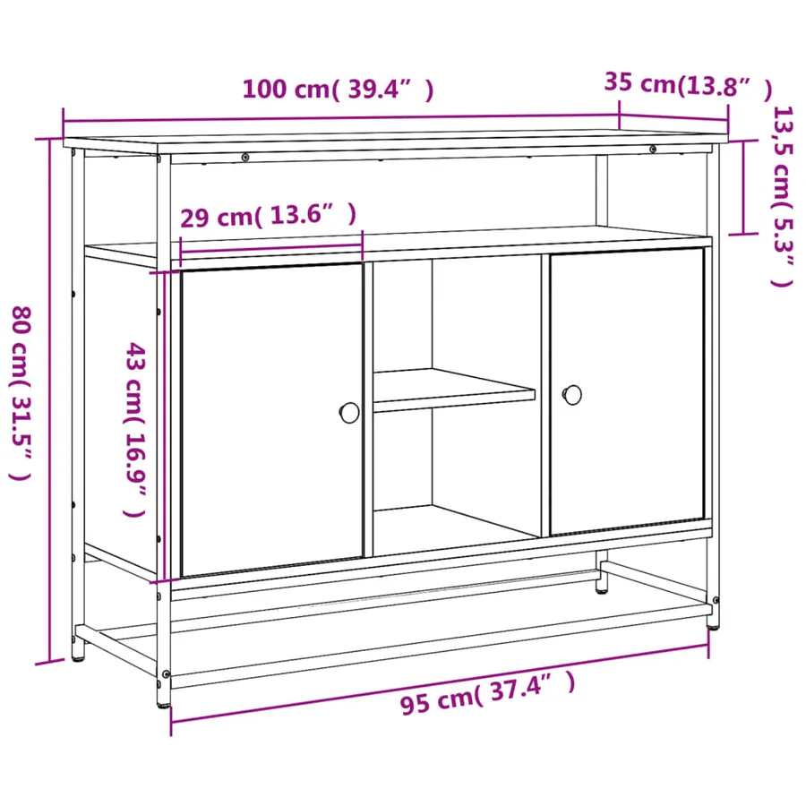 Buffet sonoma gris 100x35x80 cm bois d'ingénierie - 11