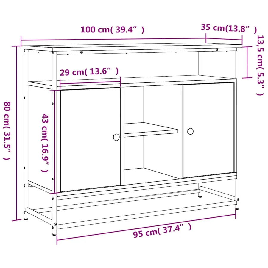 Buffet chêne sonoma 100x35x80 cm bois d'ingénierie - 11