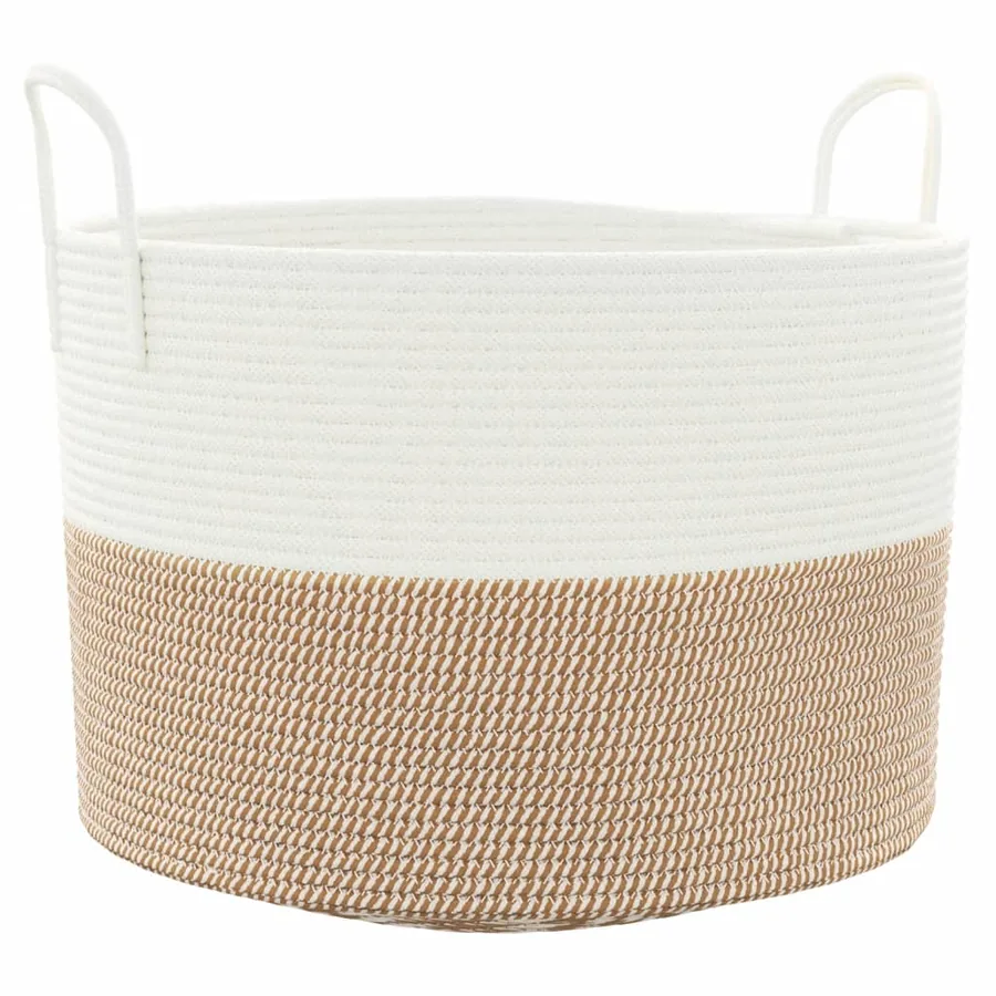 Panier de rangement marron et blanc Ø51x33 cm coton - 2