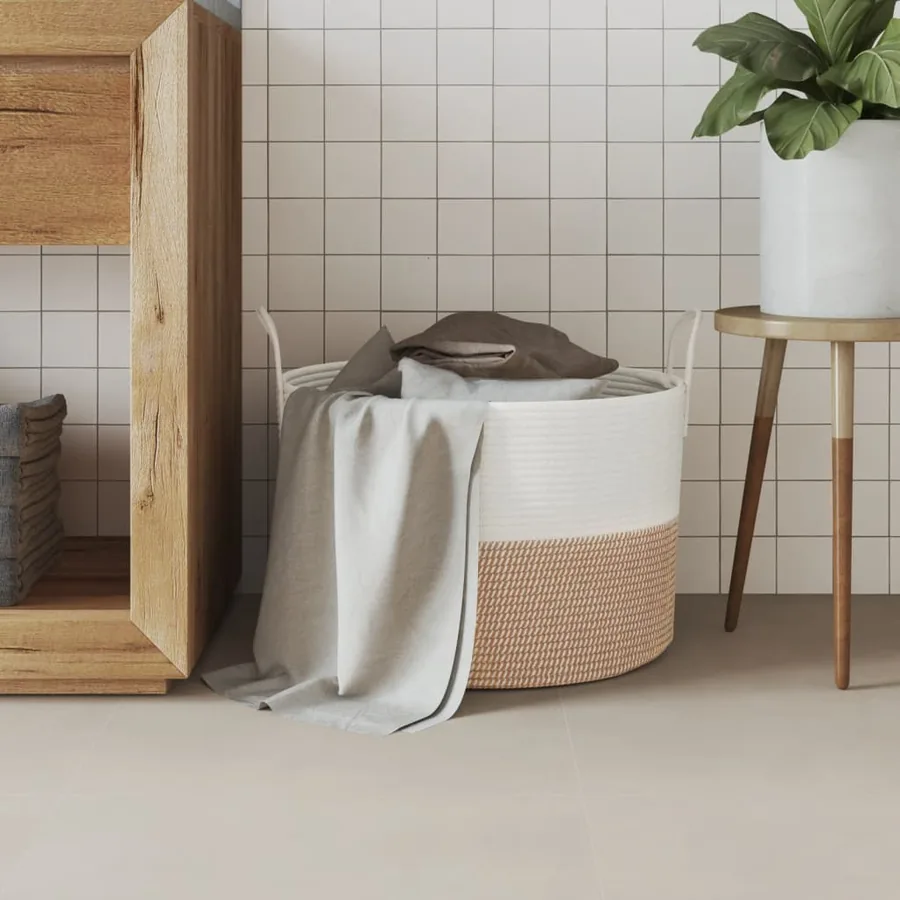 Panier de rangement marron et blanc Ø51x33 cm coton - 3