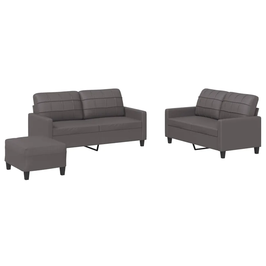 Ensemble de canapés 3 pcs avec coussins Gris Similicuir - 2