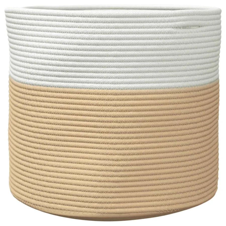 Panier de rangement beige et blanc Ø40x35 cm coton - 4