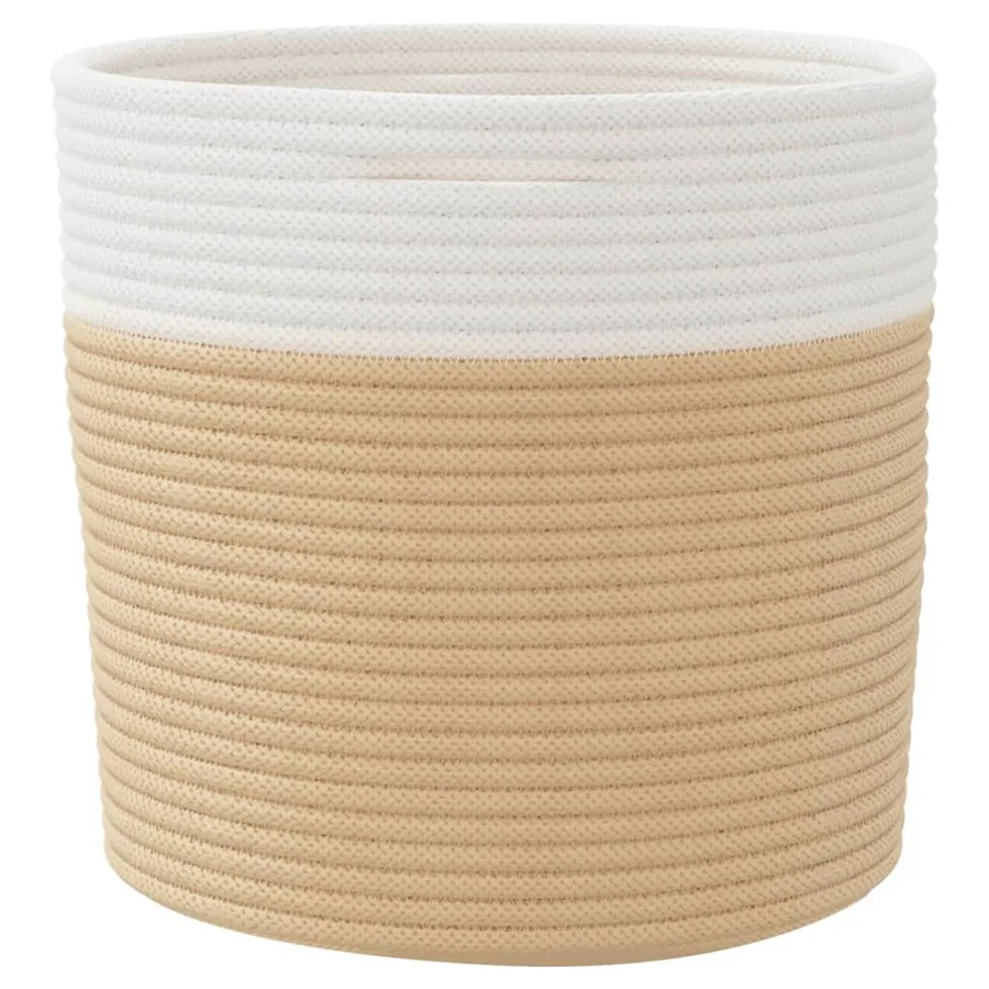 Paniers de rangement 2 pcs beige et blanc Ø28x28 cm coton - 6