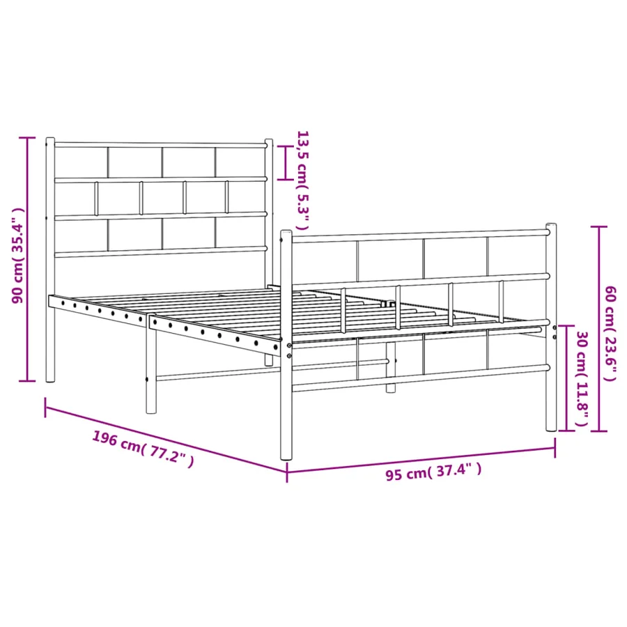Cadre de lit métal sans matelas avec pied de lit noir 90x190 cm - 9
