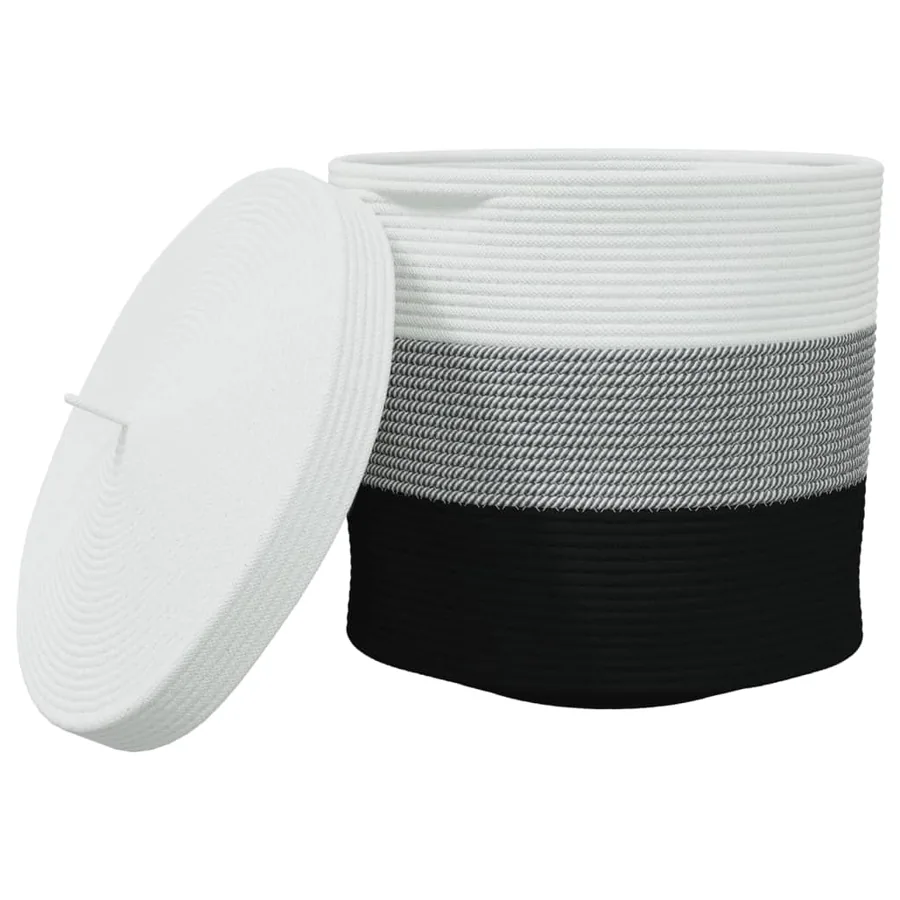 Panier de rangement avec couvercle blanc et noir Ø40x35cm coton - 2
