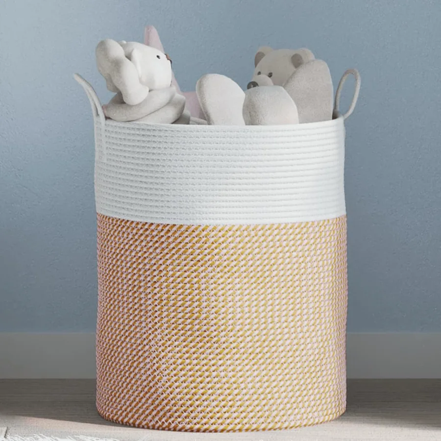 Panier de rangement marron et blanc Ø38x46 cm coton