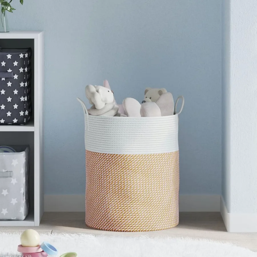 Panier de rangement marron et blanc Ø38x46 cm coton - 3