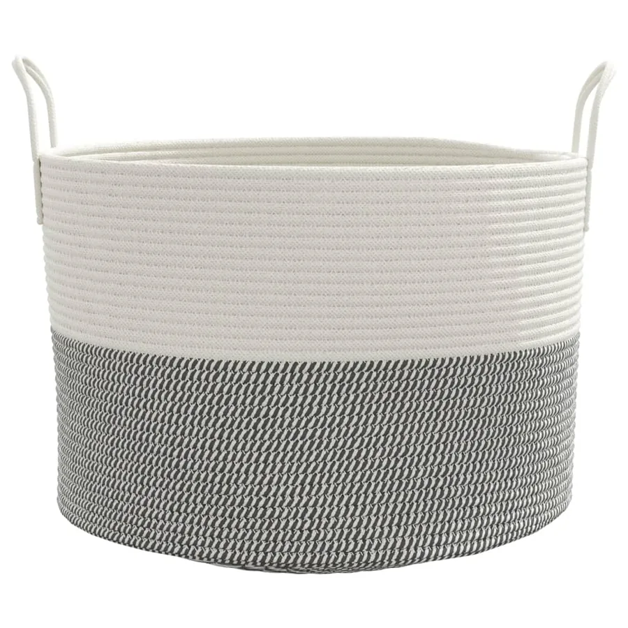 Panier de rangement gris et blanc Ø51x33 cm coton - 4