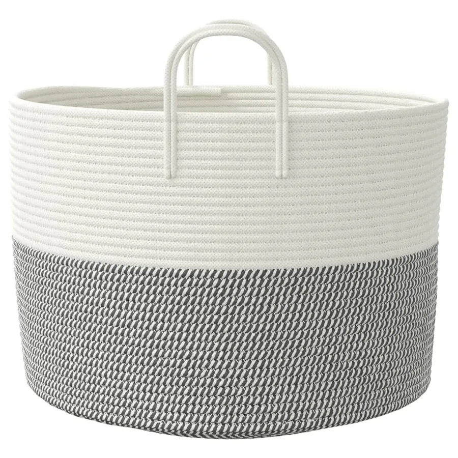 Panier de rangement gris et blanc Ø51x33 cm coton - 5