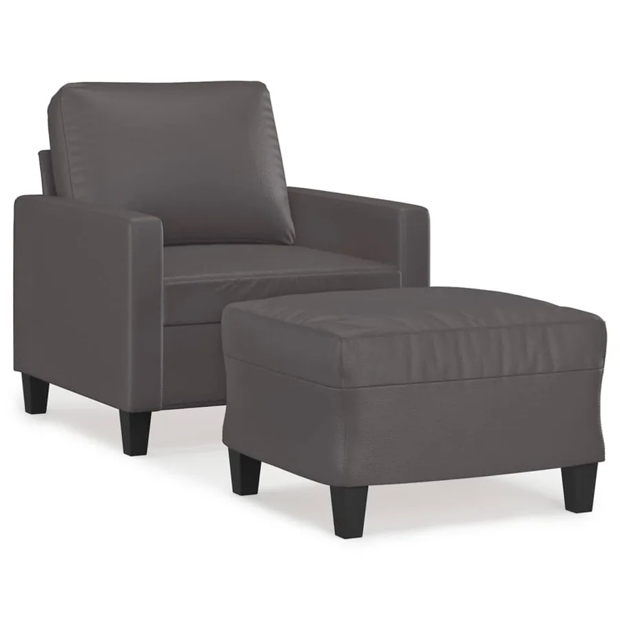 Fauteuil avec repose-pied Gris 60 cm Similicuir - 2