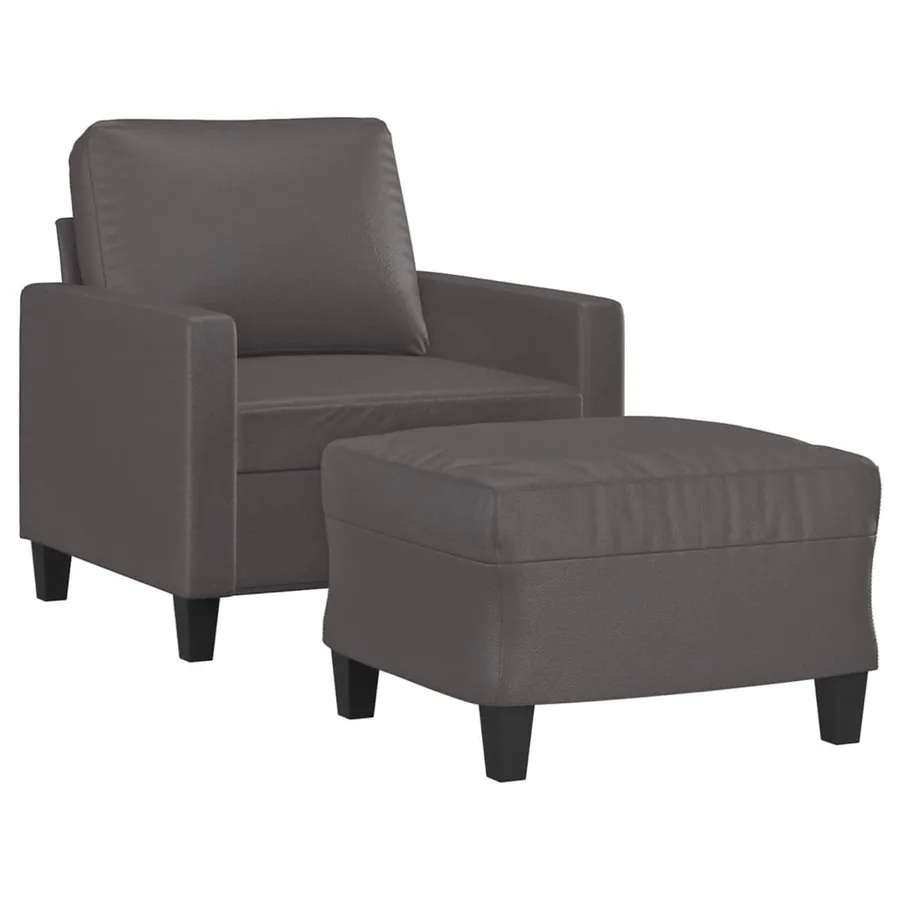 Fauteuil avec repose-pied Gris 60 cm Similicuir - 3