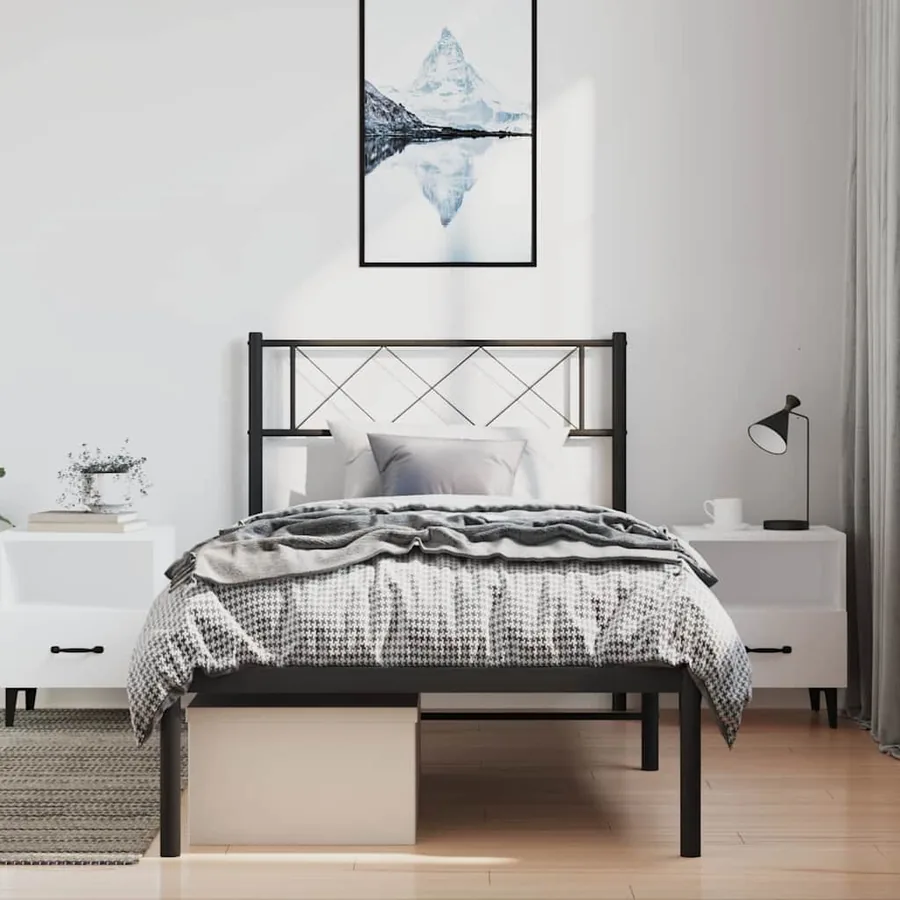 Cadre de lit métal sans matelas avec tête de lit noir 100x200cm