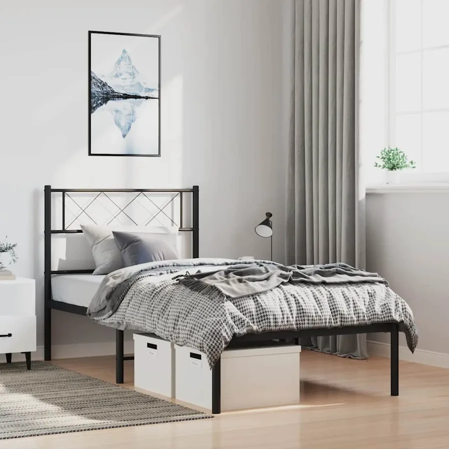 Cadre de lit métal sans matelas avec tête de lit noir 100x200cm - 3
