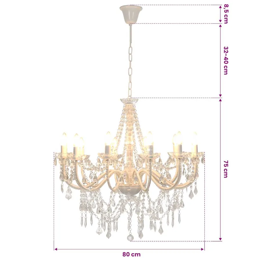 Lustre avec perles Blanc 12 ampoules E14 - 8