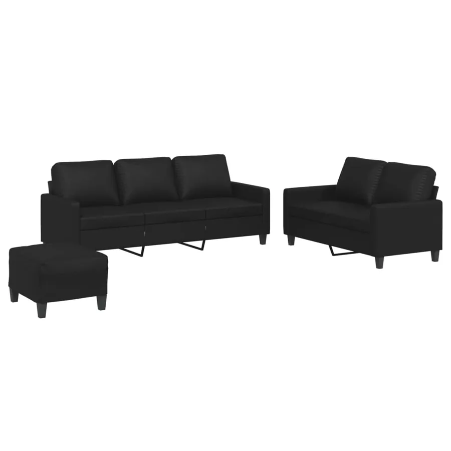 Ensemble de canapés 3 pcs avec coussins Noir Similicuir - 2