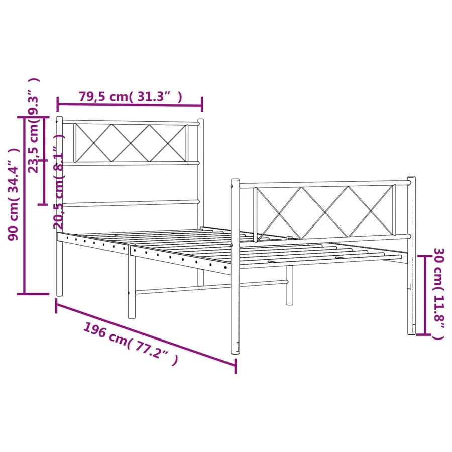 Cadre de lit métal sans matelas avec pied de lit noir 75x190 cm - 9