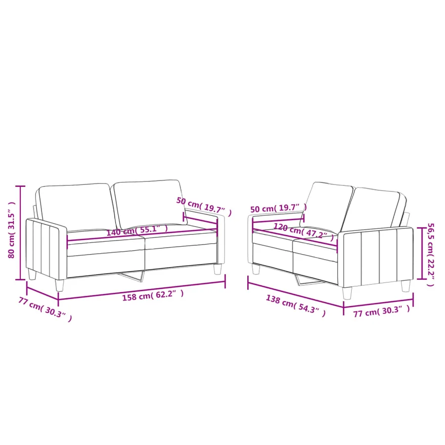 Ensemble de canapés 2 pcs avec coussins Crème Similicuir - 7