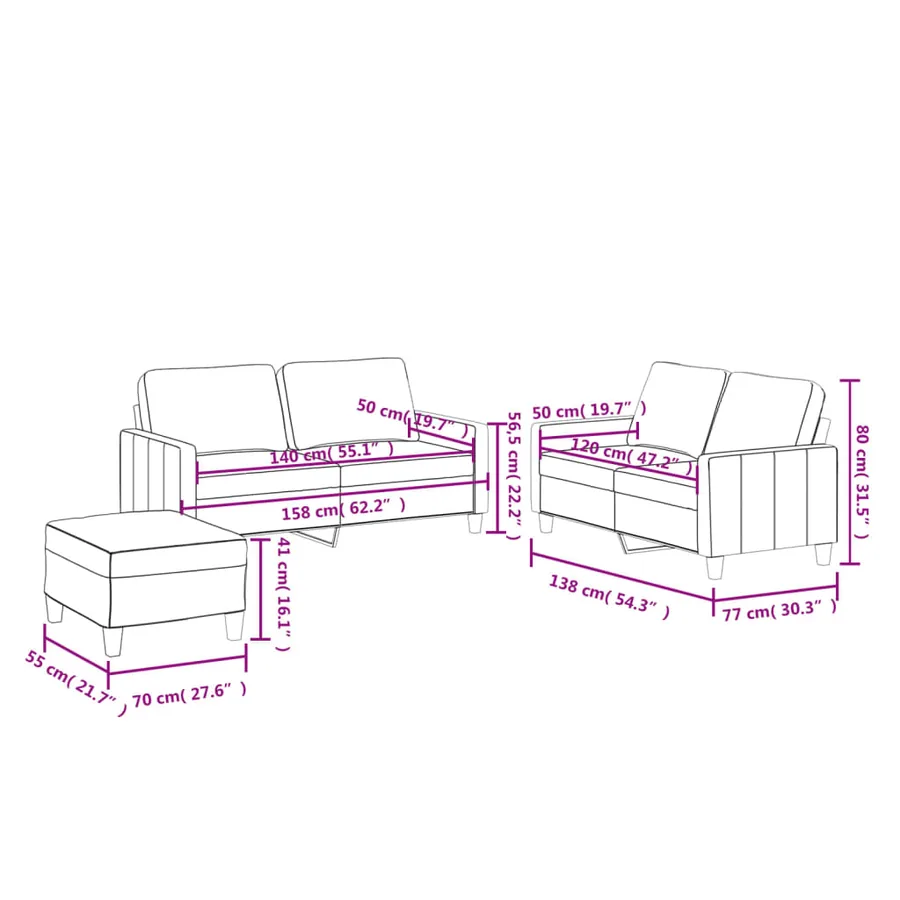 Ensemble de canapés 3 pcs avec coussins Crème Similicuir - 9