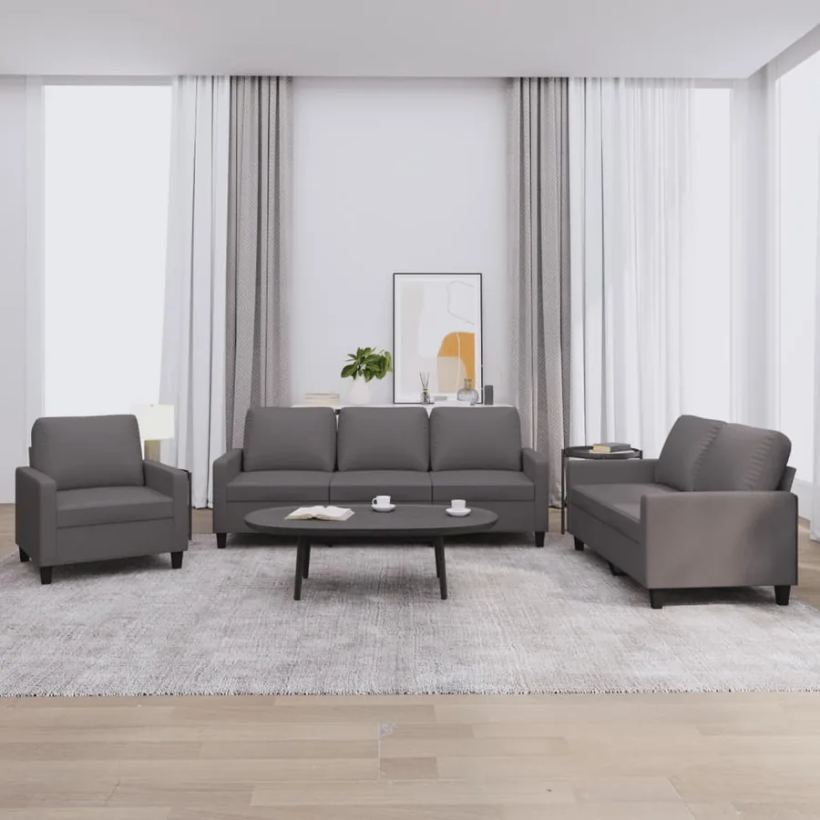 Ensemble de canapés 3 pcs avec coussins Gris Similicuir