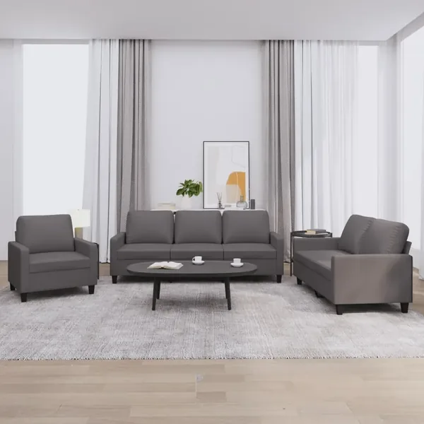 Ensemble de canapés 3 pcs avec coussins Gris Similicuir