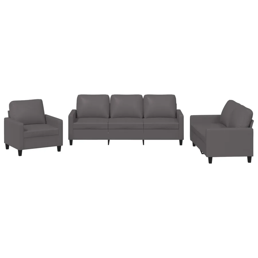 Ensemble de canapés 3 pcs avec coussins Gris Similicuir - 2