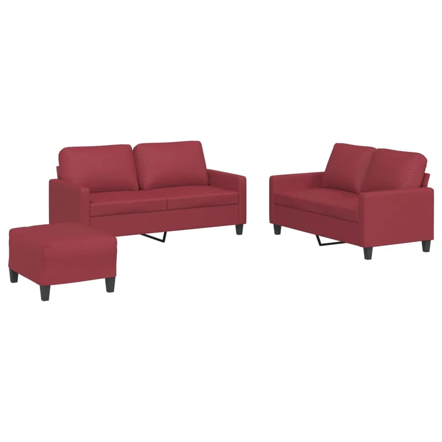 Ensemble de canapés 3 pcs et coussins Rouge bordeaux Similicuir - 2
