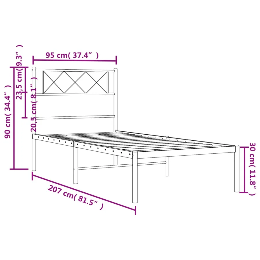 Cadre de lit métal sans matelas avec tête de lit noir 90x200 cm - 9