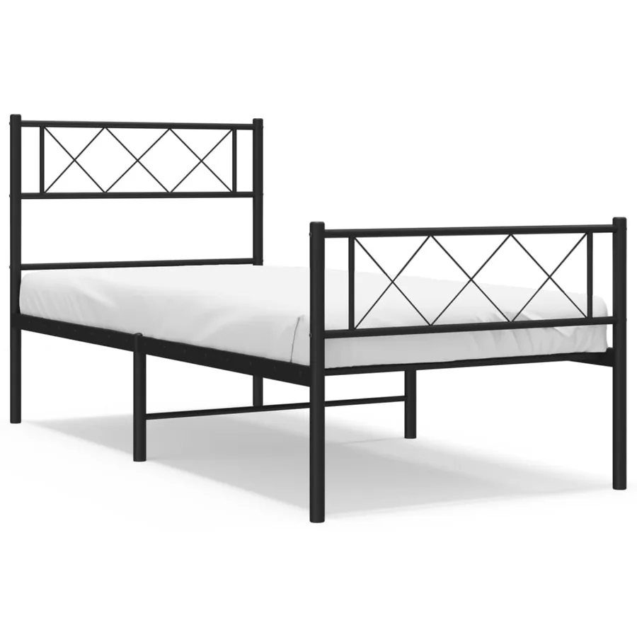 Cadre de lit métal sans matelas avec pied de lit noir 90x190 cm - 2