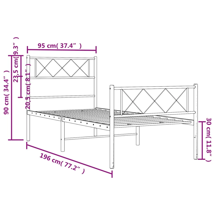 Cadre de lit métal sans matelas avec pied de lit noir 90x190 cm - 9