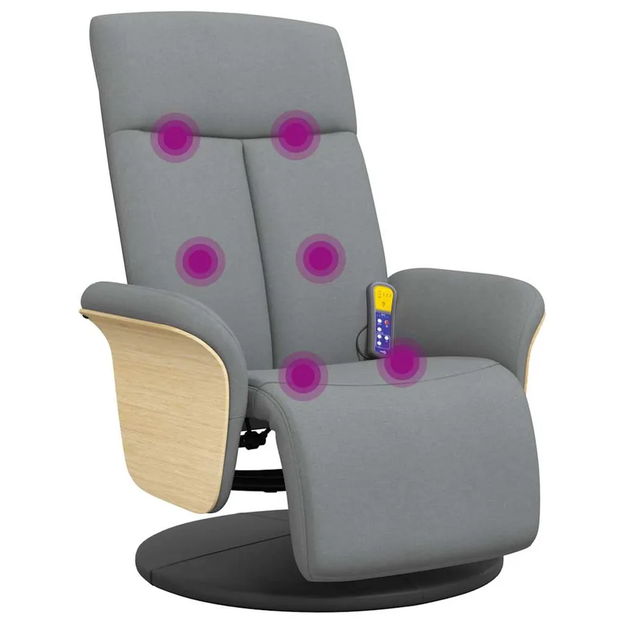 Fauteuil inclinable de massage et repose-pieds gris clair tissu - 2
