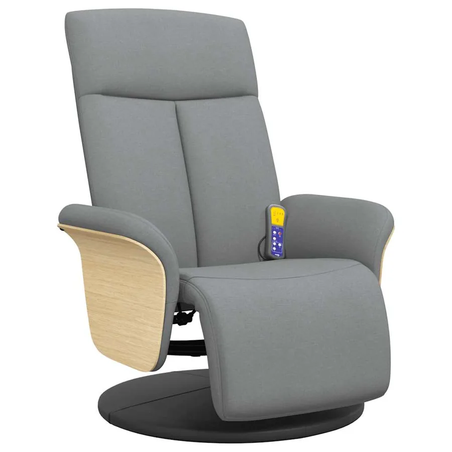 Fauteuil inclinable de massage et repose-pieds gris clair tissu - 3