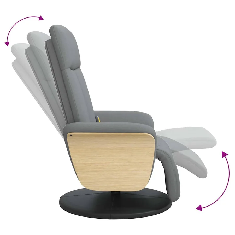 Fauteuil inclinable de massage et repose-pieds gris clair tissu - 7