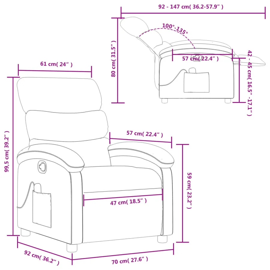 Fauteuil de massage inclinable noir similicuir - 13