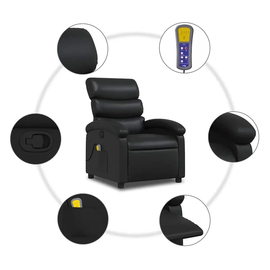 Fauteuil de massage inclinable Noir Similicuir - 9