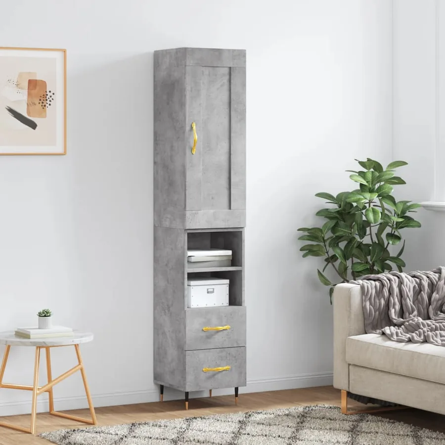 Buffet haut Gris béton 34,5x34x180 cm Bois d'ingénierie