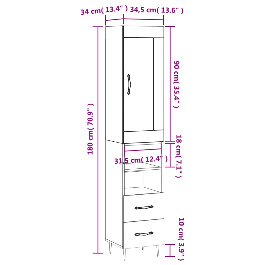 Buffet haut Gris béton 34,5x34x180 cm Bois d'ingénierie - 14