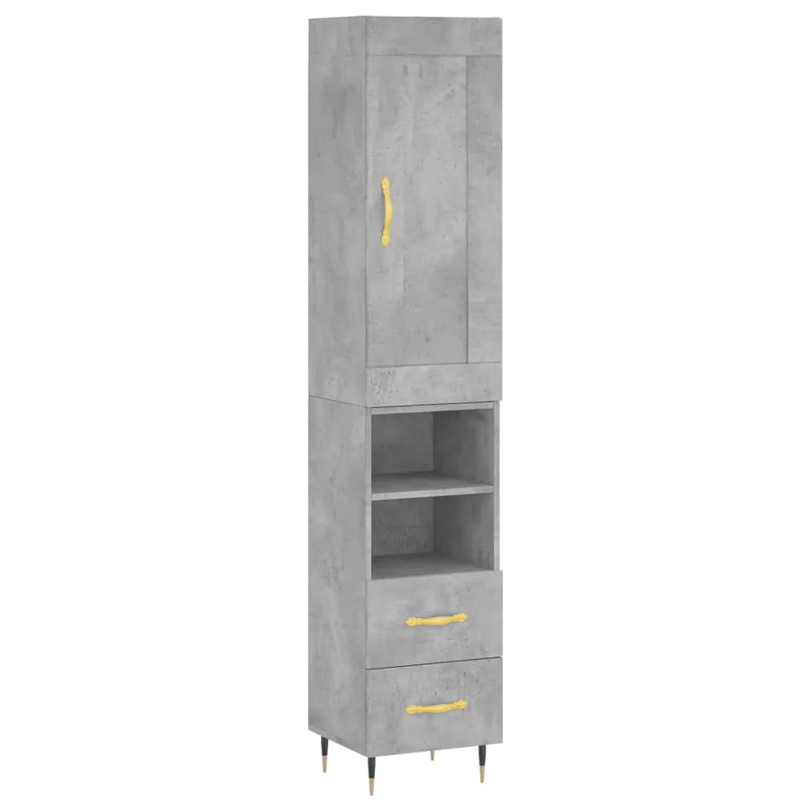 Buffet haut Gris béton 34,5x34x180 cm Bois d'ingénierie - 2