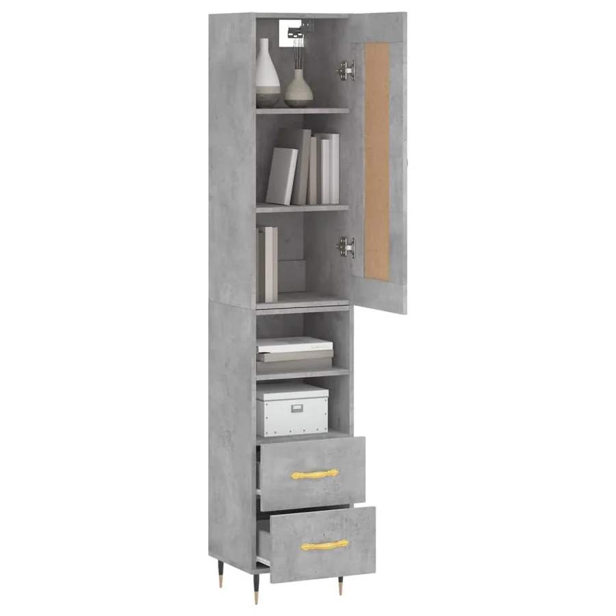 Buffet haut Gris béton 34,5x34x180 cm Bois d'ingénierie - 3