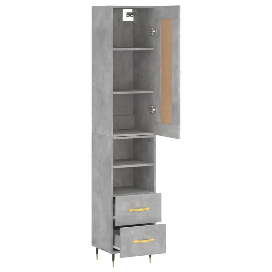 Buffet haut Gris béton 34,5x34x180 cm Bois d'ingénierie - 4