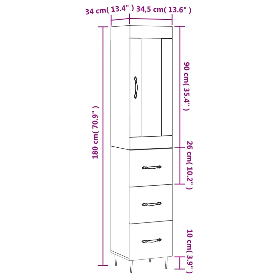 Buffet haut Gris béton 34,5x34x180 cm Bois d'ingénierie - 14
