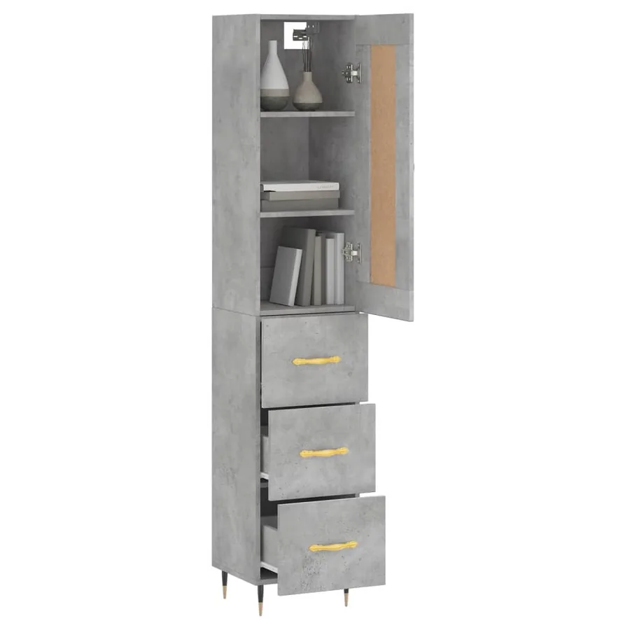Buffet haut Gris béton 34,5x34x180 cm Bois d'ingénierie - 3