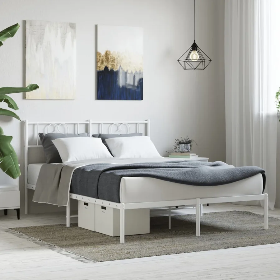 Cadre de lit métal sans matelas et tête de lit blanc 140x200 cm